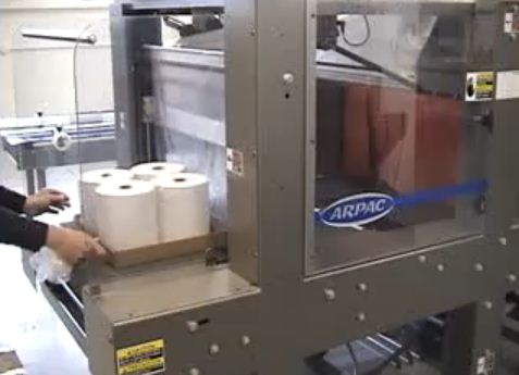 Video: Model 25TW Shrink Wrapper Wrapping Trays of Paper Towels