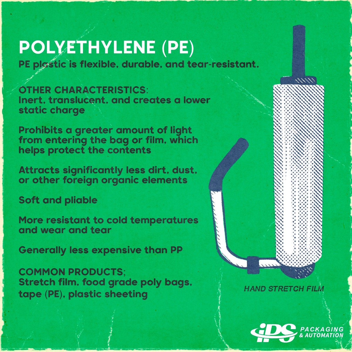 eight large rolls of polyethylene plastic sheeting wrapped in pe stretch wrap on pallet in loading bay