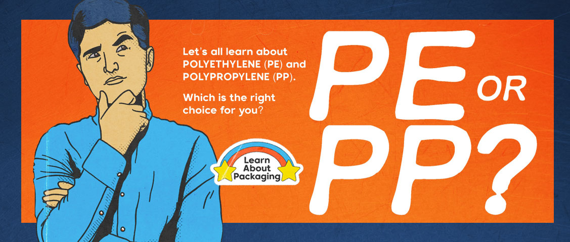 white text reading polyethylene PE vs Polypropylene PP over black plastic background